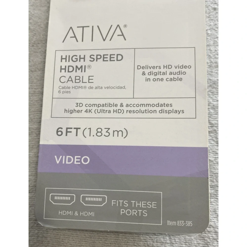 Ativa 6ft High Speed HDMI‎ Cable 4K Ultra HD 3D Compatible Video Audio